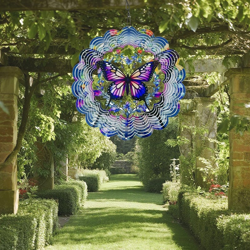 YTAONS 12 in Wind Spinners Outdoor, Butterfly Hanging Spinners 3D Stainless Steel Wind Sculpture for Garden Yard Art Decoration Christmas Birthday Gift for Women Mom Wife Grandma - Image 4